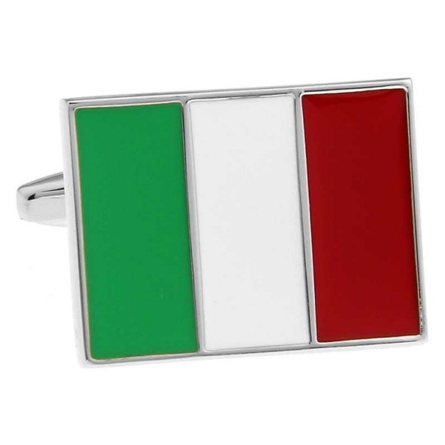 Butoni camasa argintii cu model steagul Italiei